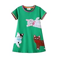 Girls Cartoon Dress Applique Party Dresses Casual Cotton Short Sleeved Children's Clothing Girls Size 5 Clothes