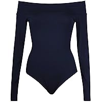 PurpleHanger Women's Off Shoulder Leotard Bodysuit Top Navy Blue 16-18 (XXL)