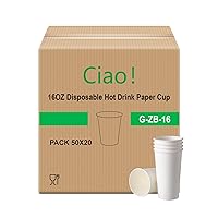 16oz White Paper Hot Cup, Disposable, 90mm Diameter 1,000 Count