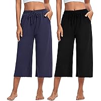 ASIMOON Womens Capri Yoga Pants Wide Leg Drawstring Lounge Pants Loose Comfy Workout Capris Sweatpants with Pockets
