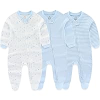 Newborn Baby Boy Girls Clothes 2-Way Zip Footed Cotton Bodysuit 3-Pack Long Sleeve Outfits 0-12Months