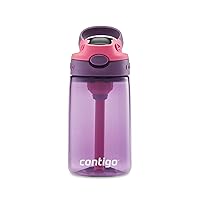 Contigo Aubrey Kids Cleanable Water Bottle with Silicone Straw and Spill-Proof Lid, Dishwasher Safe, 14oz, Eggplant