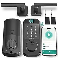 Keyless Door Lock with Handle Set - SMONET WiFi Fingerprint Smart Locks for Front Door, App Remote Control, Digital Bluetooth Keypad Deadbolt Lock Set with Alexa, Auto Lock, Code, Fobs for Home Black