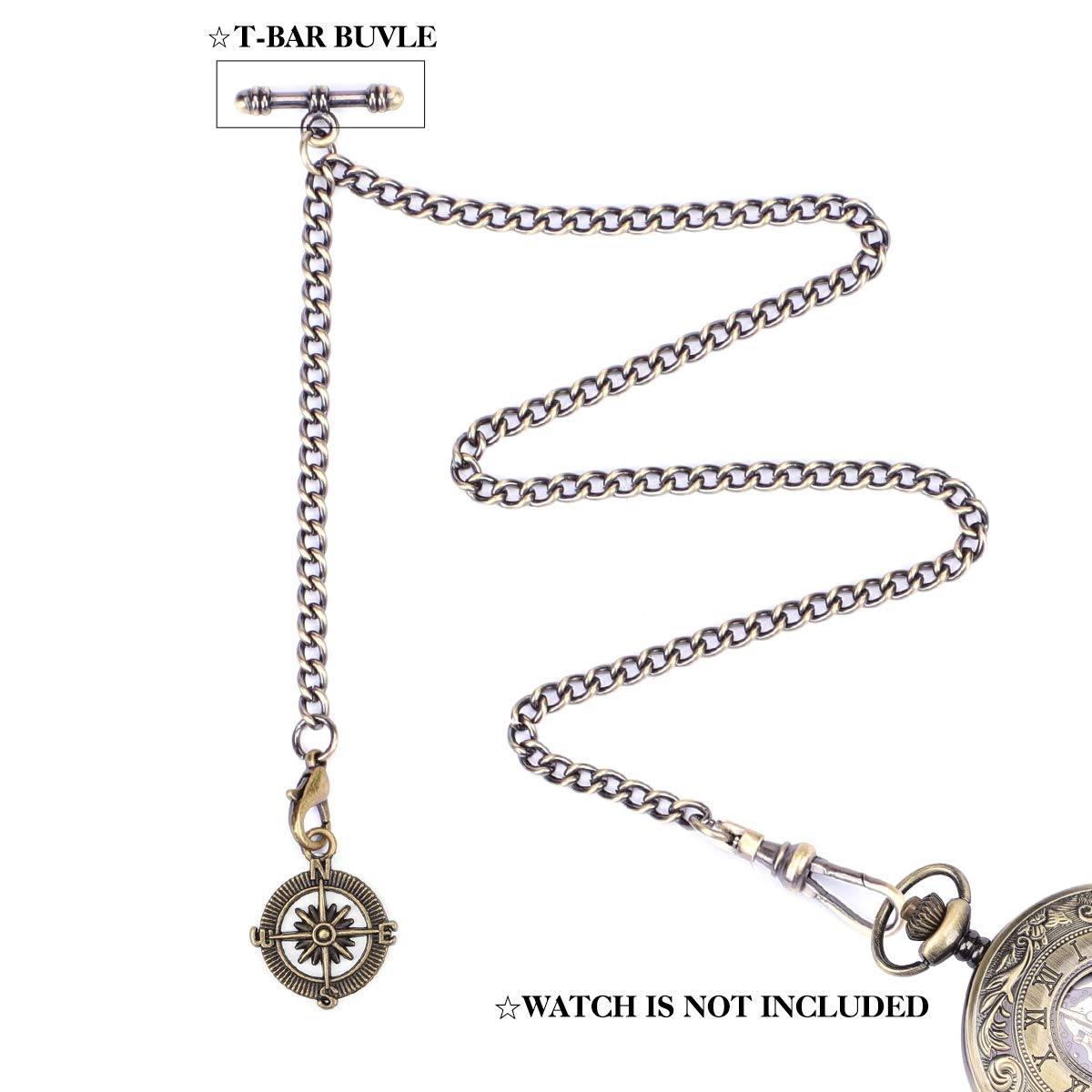 ManChDa Pocket Watch Albert Vest Chain with T Bar & Lobster Clasps, Watch Chain Curb Link Chain & Pocket Watch Stand（Silver）