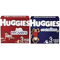 Baby Diapers Bundle: Huggies Little Movers Size 3, 156ct & Overnites Nighttime Diapers Size 3, 132ct