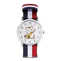 Japanese Lucky Fortune Cat Printed Quartz Watches Fashion Arabic Numerals Wrist Watch with Adjustable Strap for Men Women