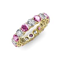 Pink Sapphire and Lab Grown Diamond 3 3/4 ctw Womens Eternity Ring Stackable 14K Gold