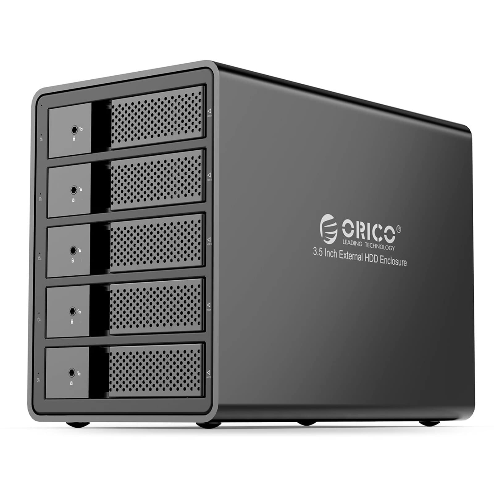 ORICO 5 Bay External Hard Drive Enclosure USB 3.0 3.5 inch Chia Support 80TB (5 x 16TB) Aluminum Alloy HDD Enclosure with Fan / 150W Disk Data Stor...