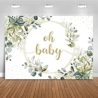 Mocsicka Greenery Baby Shower Backdrop Gold Oh Baby Background Green Eucalyptus Baby Shower Party Cake Table Decoration Banner Photo Booth Props (10x7ft)