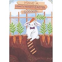 Designer Greetings Hippity, Hoppity Easter: Rabbit with Carrot Balanced on Head Juvenile Easter Card for Young Godson