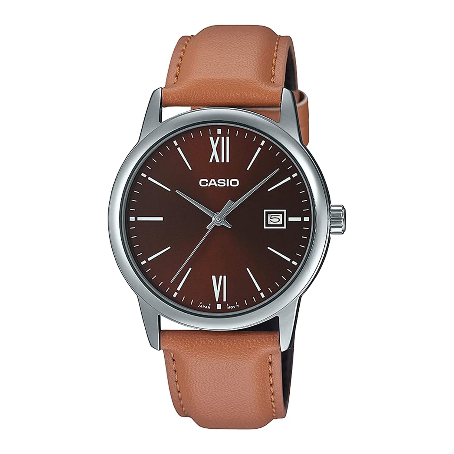 Casio MTP-V002L-5B3 Men's Dress Brown Leather Band Brown Dial Date Watch