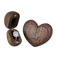KWOOD Customized Heart Shaped Walnut Ring Box-Magnetic Ring Box-Engagement, Wedding, Ladies Birthday Gift-Ring Storage-Proposal Ring Box