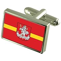 Vilnius City Lithuania Sterling Silver Flag Cufflinks Engraved Box