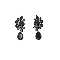 Faship Statement Premium Rhinestone Crystal Dangling Floral Clip On Earrings For Women