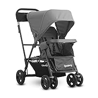 Joovy Caboose Ultralight Sit and Stand Double Stroller with Rear Bench and Standing Platform, 3-Way Reclining Seats, Optional Rear Seat, and Universal Car Seat Adapter (Gray)
