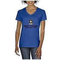 Xekia U.S. Army Star Army Strong Proud Army Mom Fashion People Couples Women's V-Neck T-Shirt Tee Clothes Medium Royal Blue