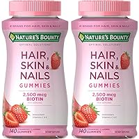Nature's Bounty Hair, Skin & Nails with Biotin, Strawberry Gummies Vitamin Supplement, Supports Hair, Skin, and Nail Health for Women, 2500 mcg, 140 Ct (Pack of 2)