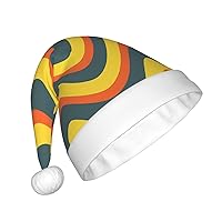 Wavy Stripe Line Print Santa Hat Unisex Plush Christmas Hat Cute Xmas Hat For New Year Festive Party