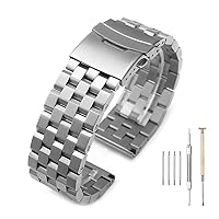 Brushed Silver 316L Solid Stainless Steel Watch Band Bracelet Strap 20mm/22mm/24mm Double Locking Clasp for Mens Women