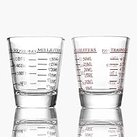 Shot Glasses Measuring cup Liquid Heavy Glass Wine Glass Espresso Shot  Glass 26-Incremental Measurement 1oz, 6 Tsp, 2 Tbs, 30ml (2 pack-black 30ml)