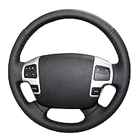 MEWANT Hand-Stitched Black Genuine Leather Customized Car Steering Wheel Cover for Toyota Land Cruiser 2008-2015 / Tundra 2007-2013 / Sequoia 2008-2013 / HiAce 2014-2018