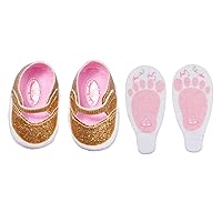Gold Shoes with Insoles 710272 - Gold Sparkling Shoes for Dolls of 43 cm - Suitable for Children from 3 Years