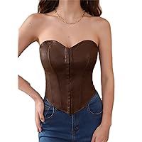 Women's Tops Solid PU Leather Bustier Tube Top Sexy Tops for Women
