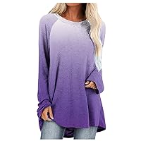 Womens Fall Casual Hippie Tunic Tops Trendy Gradient Raglan Sleeve Flowy Shirts Crewneck Loose Fit Pullover Blouses