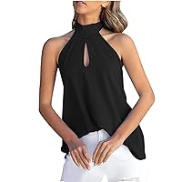 Womens Chiffon Keyhole Neck Dressy Halter Tank Tops Summer Casual Loose Fit Comfy Elegant Sleeveless Tunic Shirts