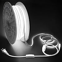 200FT COB Led Strip Lights Outdoor Plug in with Switch LED Rope Light for Outside Waterproof 1 Roll Bright White AC 110~120V High Voltage 288Leds/M 6000K 60M Flexible COB LED Light for Decor