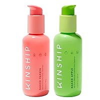 Kinship Daily Face Wash Duo | Naked Papaya Gentle Enzyme Milky Cleanser + Naked Apple Oil-Free Blemish Control Gel Facial Cleanser | Makeup Remover + Gentle Exfoliating Lactic Acid | Double Cleanse