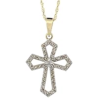14k Gold Diamond Evangelists Cross Necklace Women Cut-out 7/8 (22mm) tall 18 inch Chain