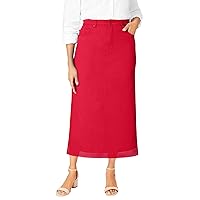 Jessica London Women's Plus Size Classic Cotton Denim Midi Skirt Pockets Long Jean Skirt