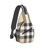 Gray Plaid Lines Print Trendy Casual Daypack Versatile Crossbody Backpack Shoulder Bag Fashionable Chest Bag