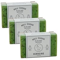 Label Provence - Double Sided Exfoliating French Soap Bar - For Softening, Moisturising and Nourishing All Skin Types - Verbena and Donkey Milk Fragrance - 125g - Set of 3