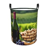 Wine Bottle Corks Grapes Round waterproof laundry basket,foldable storage basket,laundry Hampers with handle,suitable toy storage