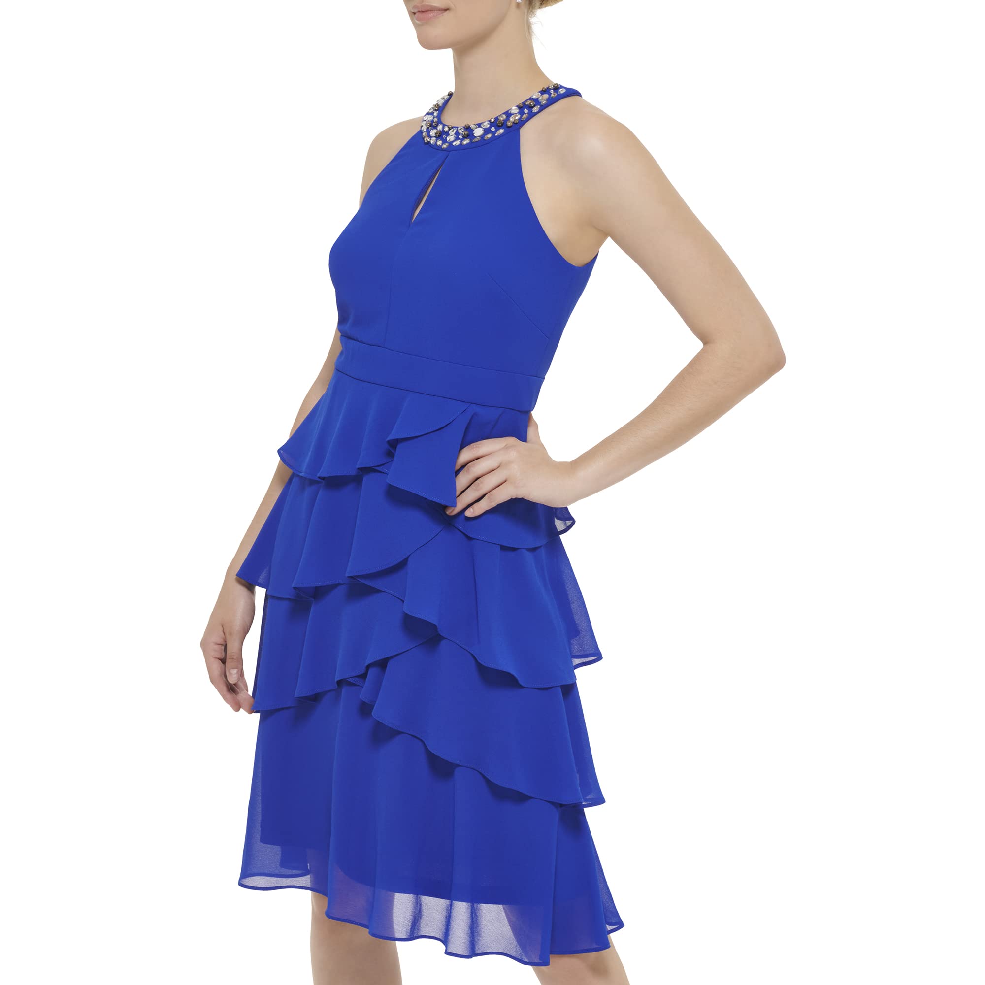 Jessica Howard Women's Chiffon Tiered Sleeveless-Cocktail Or Party