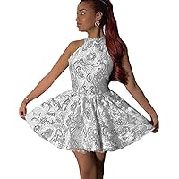 Girl's Halter Glitter Short Prom Party Gown 2024 Sequined Mini Cocktail Homecoming Dress Open Back