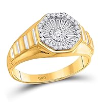 The Diamond Deal 14kt Yellow Gold Mens Round Diamond Two-tone Concave Cluster Ribbed Ring 1/2 Cttw