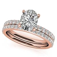 10K Solid Rose Gold Handmade Engagement Rings 1.5 CT Oval Cut Moissanite Diamond Solitaire Wedding/Bridal Ring Set for Women/Her Propose Rings