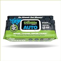 Crocodile Cloth Auto Cleaning Wipes - Clean Up Grease, Oil, and Adhesives on Hands, Tools, Parts, and More - 100 Large Disposable Wet Wipes for your Car. Safe on Face, Hands & Skin.