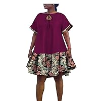 African Dresses for Women Ankara Wax Print Plus Size Short Sleeves Traditional Casual