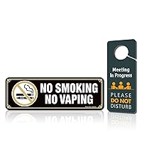 3.5 x 8.7 inches Meeting in Progress Do Not Disturb Door Hanger Sign and 9 X 3 Inch No Smoking No Vaping Sign Bundle Office Sign