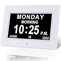 Digital Day Calendar Clock, Extra Large Day Date Time Dementia Clocks for Senior Elderly Memory Loss Vision Impaired Alzheimer's with12 Alarm Reminders Auto-Dimming AM/PM 12/24H (7 Inch White)