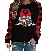 XJYIOEWT Womens Tops Dressy Casual Long Sleeve Sweaters Ladies' Blouse Valentine'S Day Long Sleeved Plaid Sleeves Valen