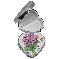 Lissom Design Pill Boxes - Small Pillbox for Purse or Pocket, Travel Organizer for Medicine or Jewelry, 2-Compartments, Sweet Violets - Heart Shaped