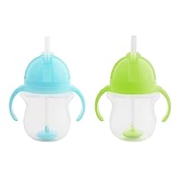 Any Angle™ Weighted Straw Trainer Cup with Click Lock™ Lid, 7 Ounce, 2 Count (Pack of 1), Blue/Green, 17349