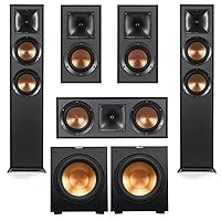 Klipsch Reference Series 5.2 Home Theater Pack with 2X R-625FA Floorstanding Speakers, R-52C Center Channel Speaker, 2X R-41M Bookshelf Speakers (Speaker System + 2X Subwoofer)