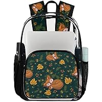 Sleeping Fox Autumn Oak Leaves Clear Backpack Heavy Duty Transparent Bookbag for Women Men See Through PVC Backpack for Security, Work, Sports, Stadium