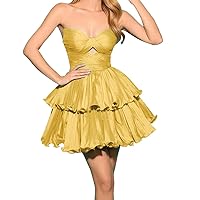 Strapless Homcoming Dress for Teens Glitter Satin Short Formal Prom Dress Sweetheart Neck Cocktail Party Gown Gold US26W